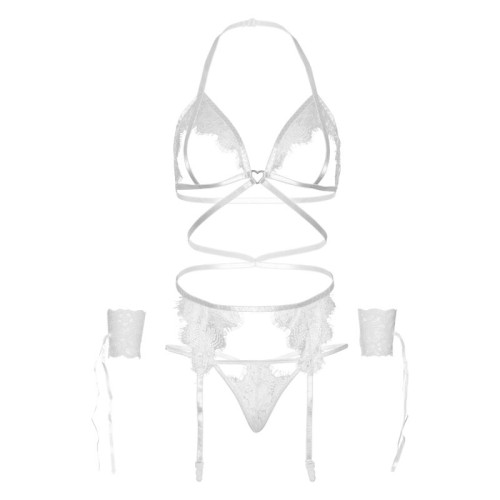 Leg Avenue 4-Piece Set: Bra, Garter, Thong & Cuffs - Elegant Lingerie
