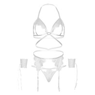 Leg Avenue 4-Piece Set: Bra, Garter, Thong & Cuffs - Elegant Lingerie