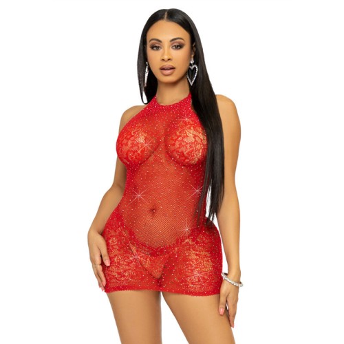 Leg Avenue Mini Dress with Rhinestones Red One Size