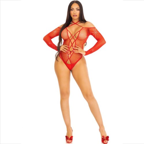 Leg Avenue Crotchless Shiny Red Bodystocking
