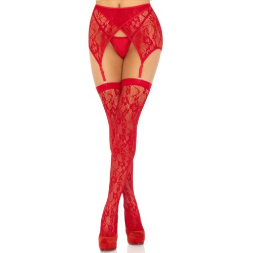 Leg Avenue - Lace Stockings & Garter Red - Elegant Lingerie