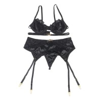 Set De 3 Piezas Sujetador + Tanga + Liga Negro para Seducción Inigualable