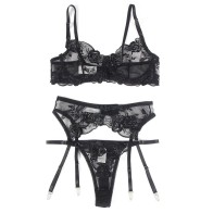Subblime Floral Black Bra and Thong Set for Elegance