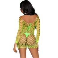 Leg Avenue Vestido De Rejilla Manga Larga Verde - Una Declaración De Moda Atrevida