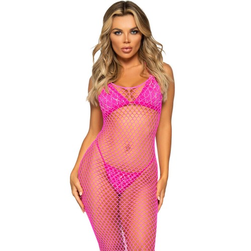Leg Avenue Long Mesh Dress Fuchsia - Provocative Elegance