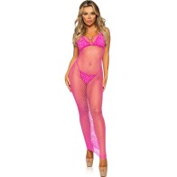 Vestido Largo De Rejilla Fucsia Leg Avenue - Elegancia Provocativa