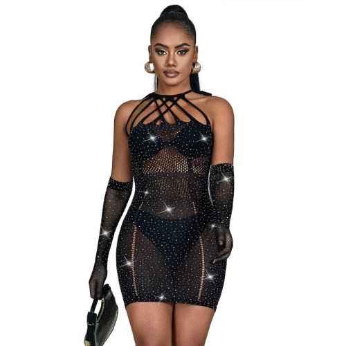 Subblime Black Mesh Dress with Glitter - Unique Style