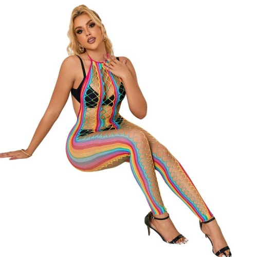 Vestido De Rejilla Cuello Halter Arcoiris