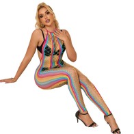 Vestido De Rejilla Cuello Halter Arcoiris