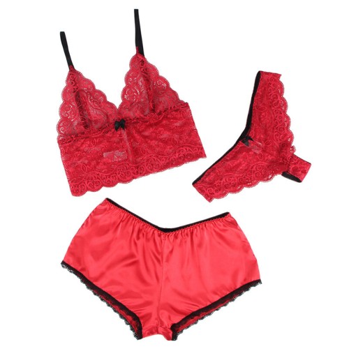 Sublime Lace & Satin Set Red L/XL