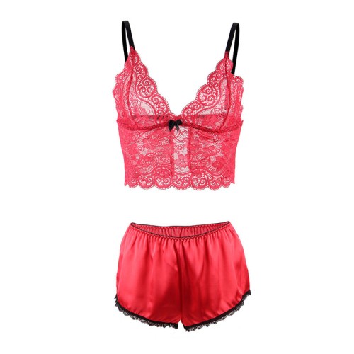 Sublime Lace & Satin Set Red L/XL