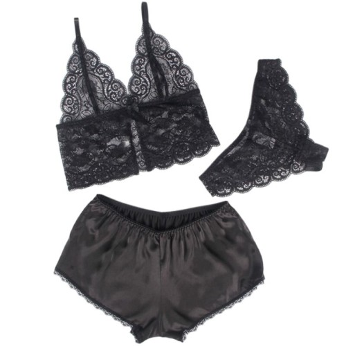 Subblime 953911 Set 3 Piezas Encaje Y Saten Negro S/M