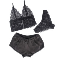Subblime 953911 Set 3 Piezas Encaje Y Saten Negro S/M