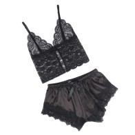 Subblime 953942 Satin and Lace Sexy Pajamas Black L/XL