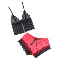 Pijama Negro/Rojo de Saten y Encaje Subblime