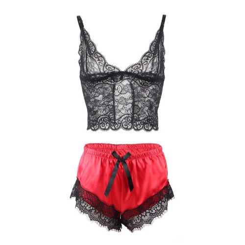 Subblime Black/Red Satin and Lace Pajamas