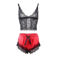 Pijama Negro/Rojo de Saten y Encaje Subblime
