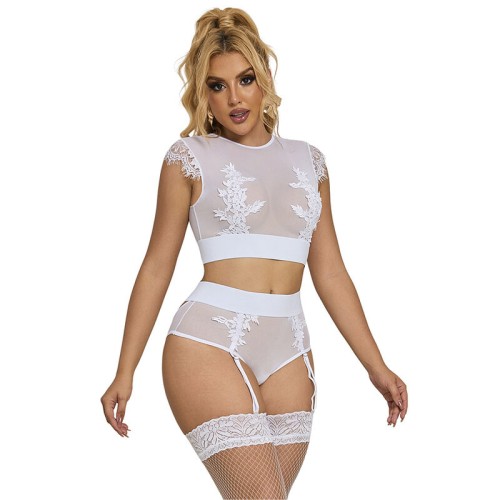 Subblime Bra + Panties with Garter White L/XL - Buy Now