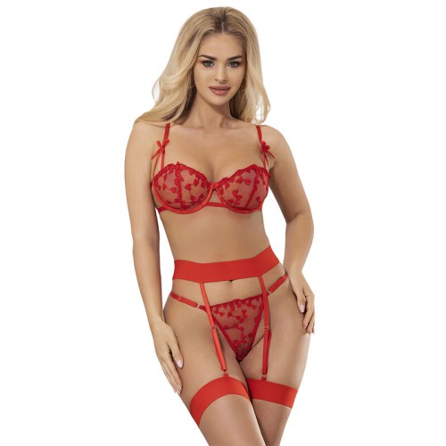 Subblime Bra + Thong + Garters Red Heart Print
