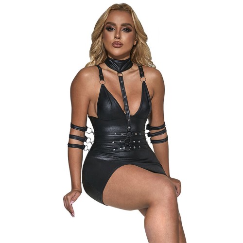 Vestido Bondage De Cuero Negro de Subblime para Seducción Inigualable
