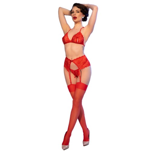 Chilirose Cr 4848 Bra Thong Stockings Set Red XL