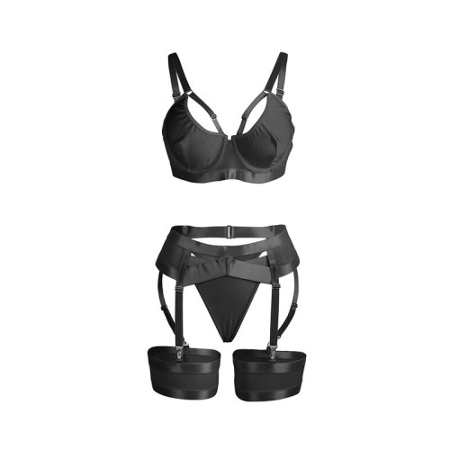 Subblime Black Bondage Bra and Garter Set