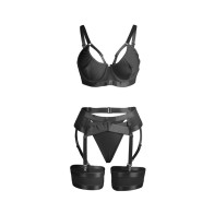 Subblime Black Bondage Bra and Garter Set