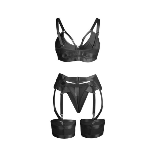 Subblime Black Bondage Bra and Garter Set
