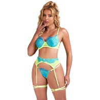 Subblime - Set Sujetador Con Encaje Y Ligueros Verde Y Azul S/M