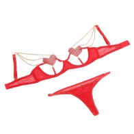 Subblime Red Heart Mesh Bra Set