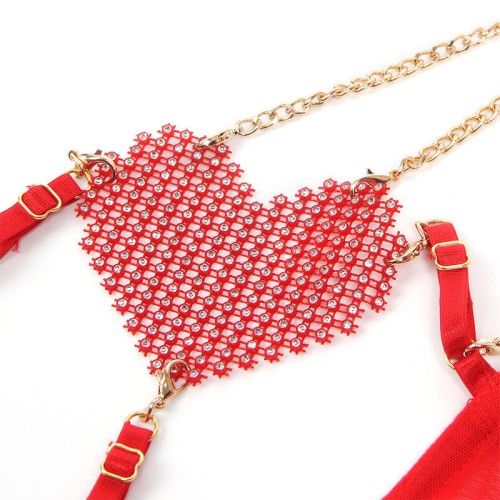 Subblime Red Heart Mesh Bra Set