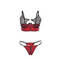 Sublime Red Faux Leather Mesh Bra Set