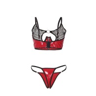 Sublime Red Faux Leather Mesh Bra Set
