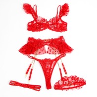 SUBBLIME Red Lace Garter Bra Set
