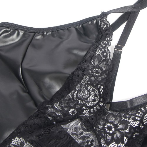 Subblime Black Faux Leather Floral Lace Dress - Elegance and Seductiveness