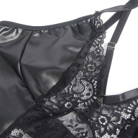 Subblime Black Faux Leather Floral Lace Dress - Elegance and Seductiveness