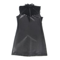 Vestido De Cuero Negro Con Cuello De Encaje Subblime