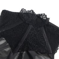 Vestido De Cuero Negro Con Cuello De Encaje Subblime