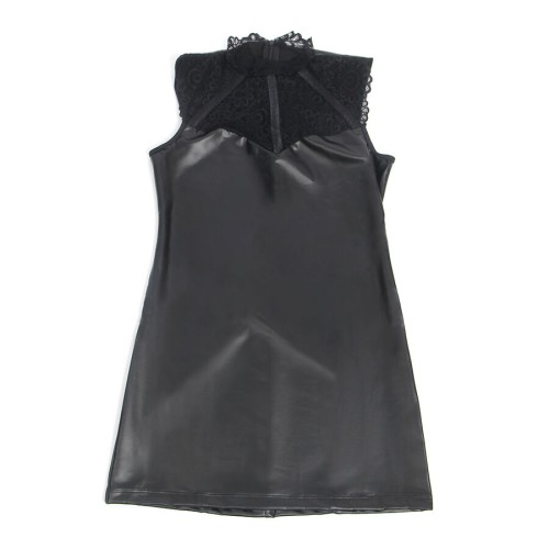 Subblime - Vestido De Cuero Con Cuello De Encaje Negro