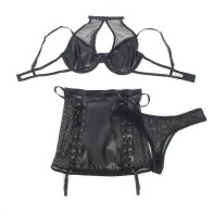 Subblime Black Leather Bra and Skirt Set for Daring Elegance