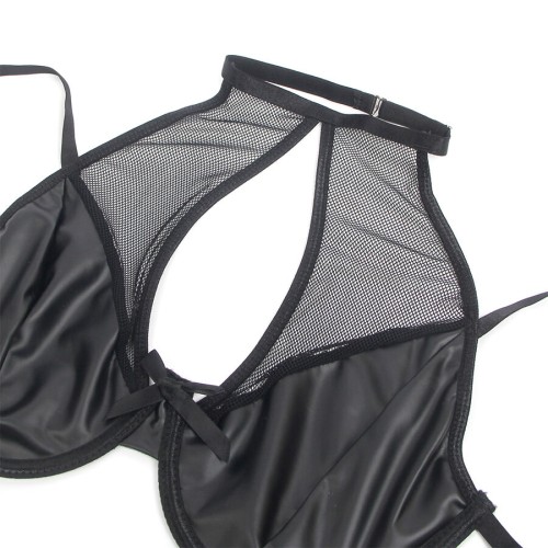 Subblime Black Leather Bra and Skirt Set for Daring Elegance