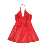 Vestido De Cuero Con Cremallera Y Encaje Rojo