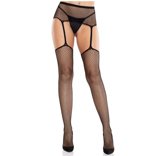 Leg Avenue - Lace Stockings with Cross and Garter Holder Black