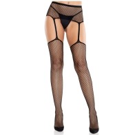Leg Avenue - Lace Stockings with Cross and Garter Holder Black