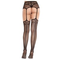 Leg Avenue - Lace Stockings with Cross and Garter Holder Black