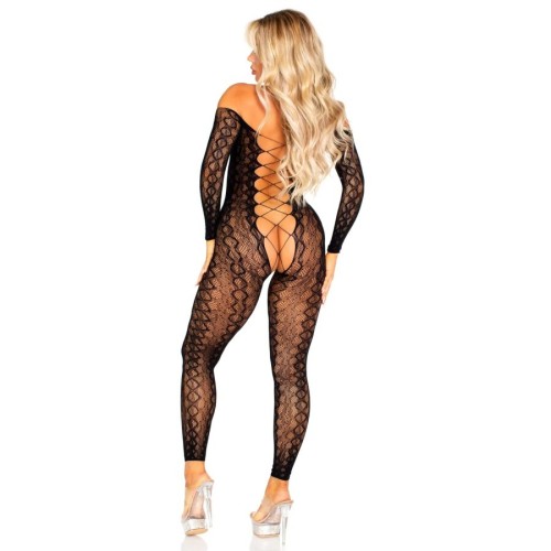 Leg Avenue - Bodystocking Sin Entrepierna De Encaje De Serpiente Exótica Ne para una Seducción Máxima
