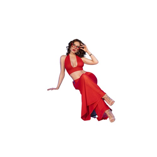 Chilirose CR 4857 Elegant Red Top and Pants Set