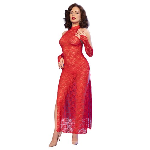 CR 4853 Vestido Rojo De Encaje y Guantes - Elegante y Sexy