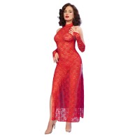 CR 4853 Vestido Rojo De Encaje y Guantes - Elegante y Sexy