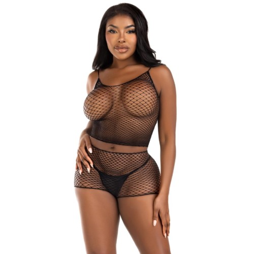 Leg Avenue - Mesh Top & Shorts Set Black
